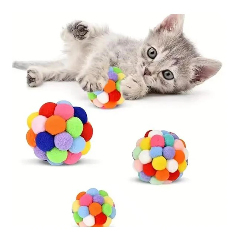 Juguetes para gatos, pelota de peluche para gatos, juguete para mascotas, campana elástica, bola alta, pelota de lana colorida para gatos, suministros para mascotas