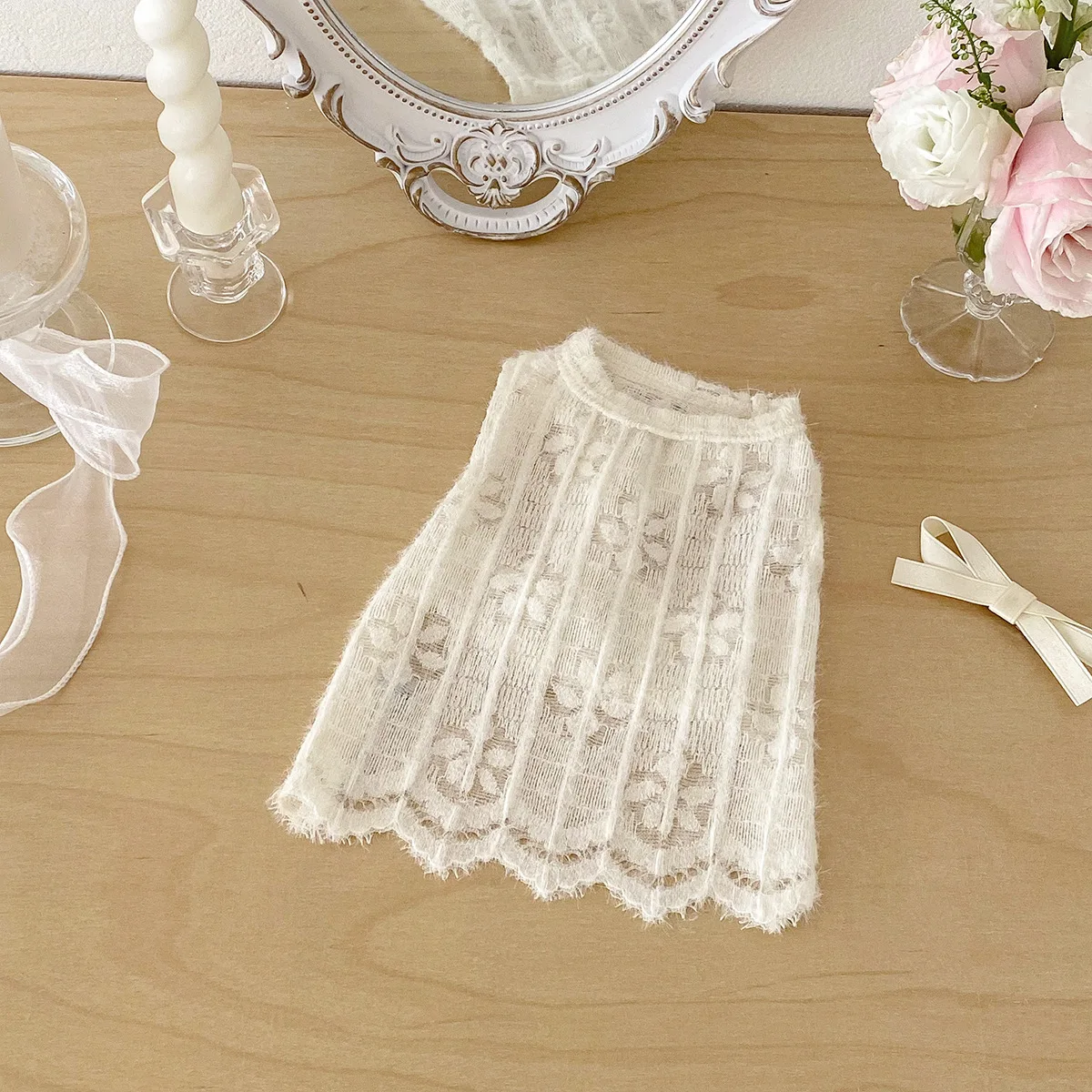 Conjunto falda floral princesa y top fino para perros pequeños y gatos - imagen 3