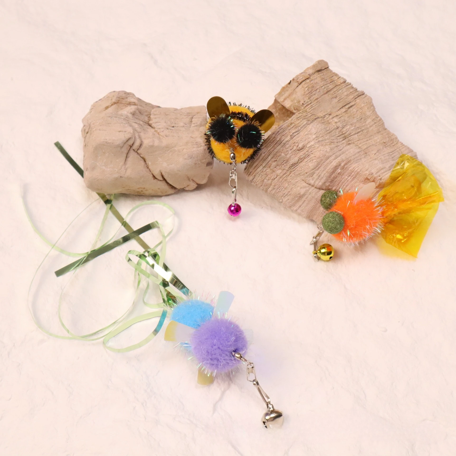 2 uds/3 uds borla pez dorado abeja reemplazar gato palo de burlas insecto gato juguete interactivo juguetes para mascotas para gatito - imagen 2