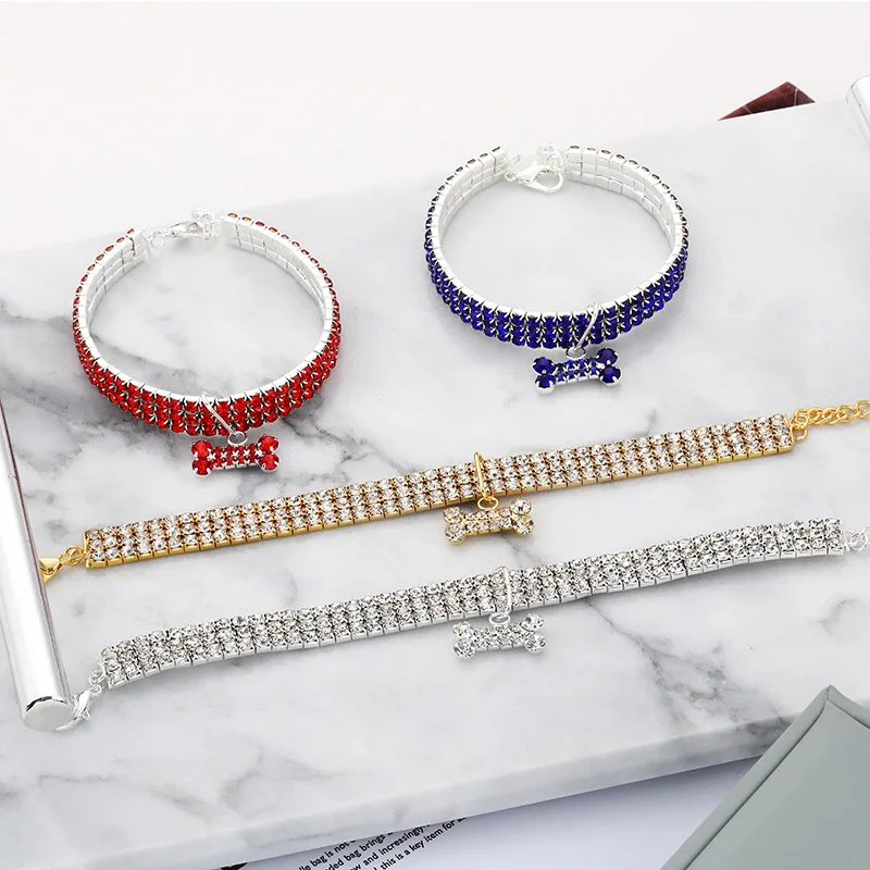 Collar de gato de lujo con forma de hueso, Collar para mascotas para gatos, perros pequeños, Collar de cristal ajustable para gatos, Collar para cachorros, suministros para mascotas - imagen 4