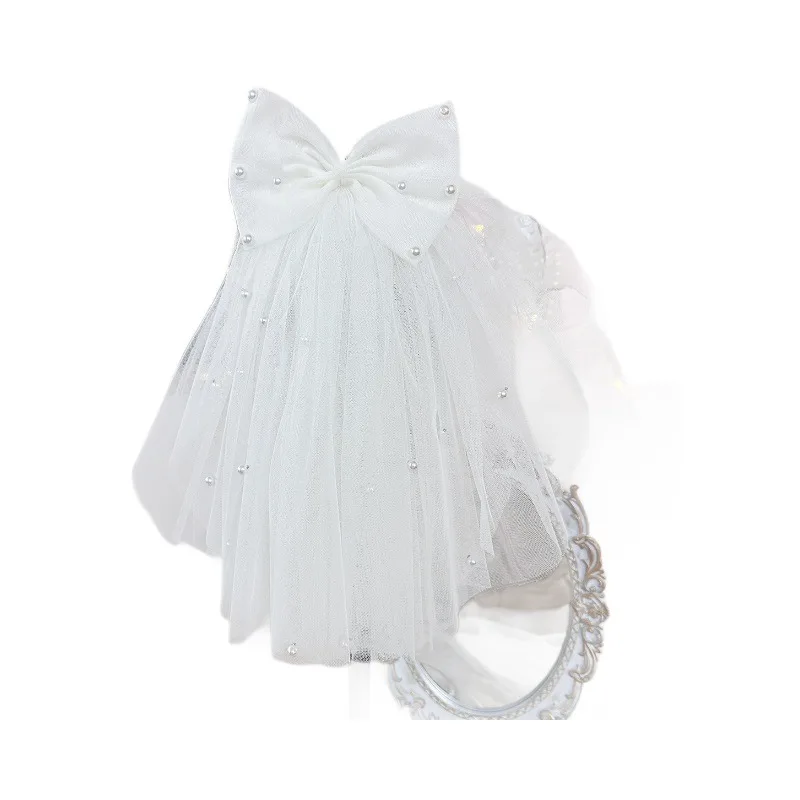 Tocado con lazo para boda, velo para perro, Bandana para gato, cinta de flores de simulación, velo, accesorios para el cabello para perro, fiesta del Día de San Valentín - imagen 5