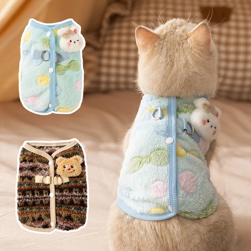 Chaleco de invierno esponjoso para Bulldog Francés, oso de dibujos animados, forro polar cálido, ropa de gato esfinge, sudadera para cachorros de Nueva York, monos