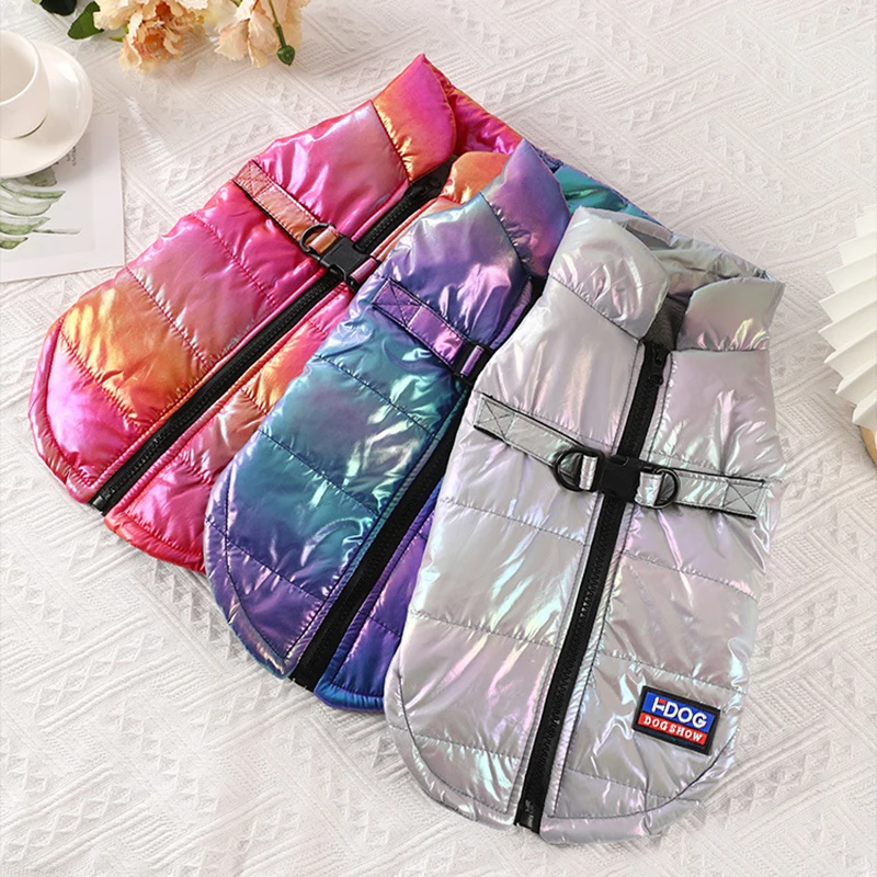Chaleco reflectante impermeable de color degradado con forro polar para el calor, ropa para mascotas con diseño reflectante para perros Bichon - imagen 4