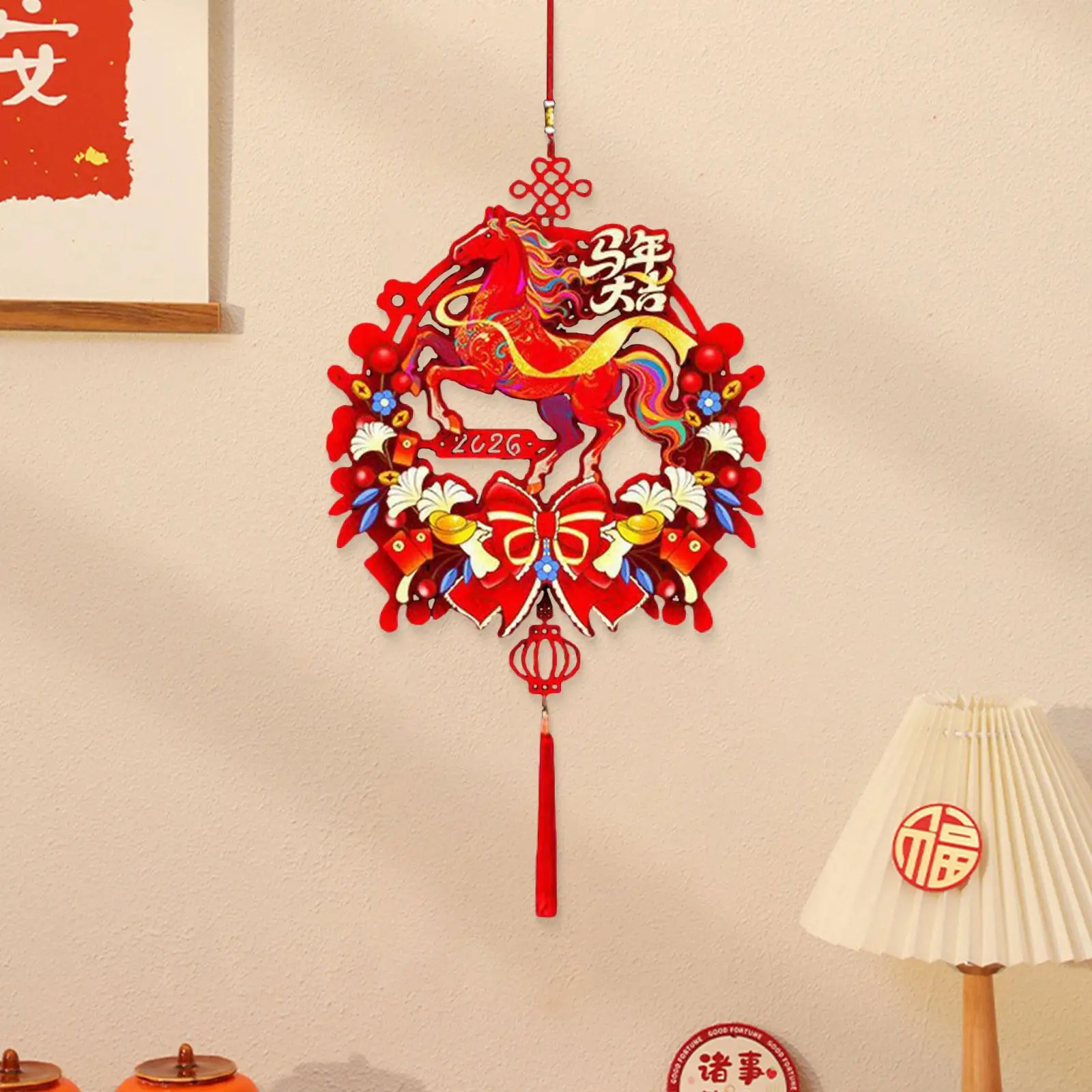 Chinese New Year Hanging Decorations 2026 Horse Ornament Window Spring Festival Chinese Characters Tassel Pendants Door Sign
