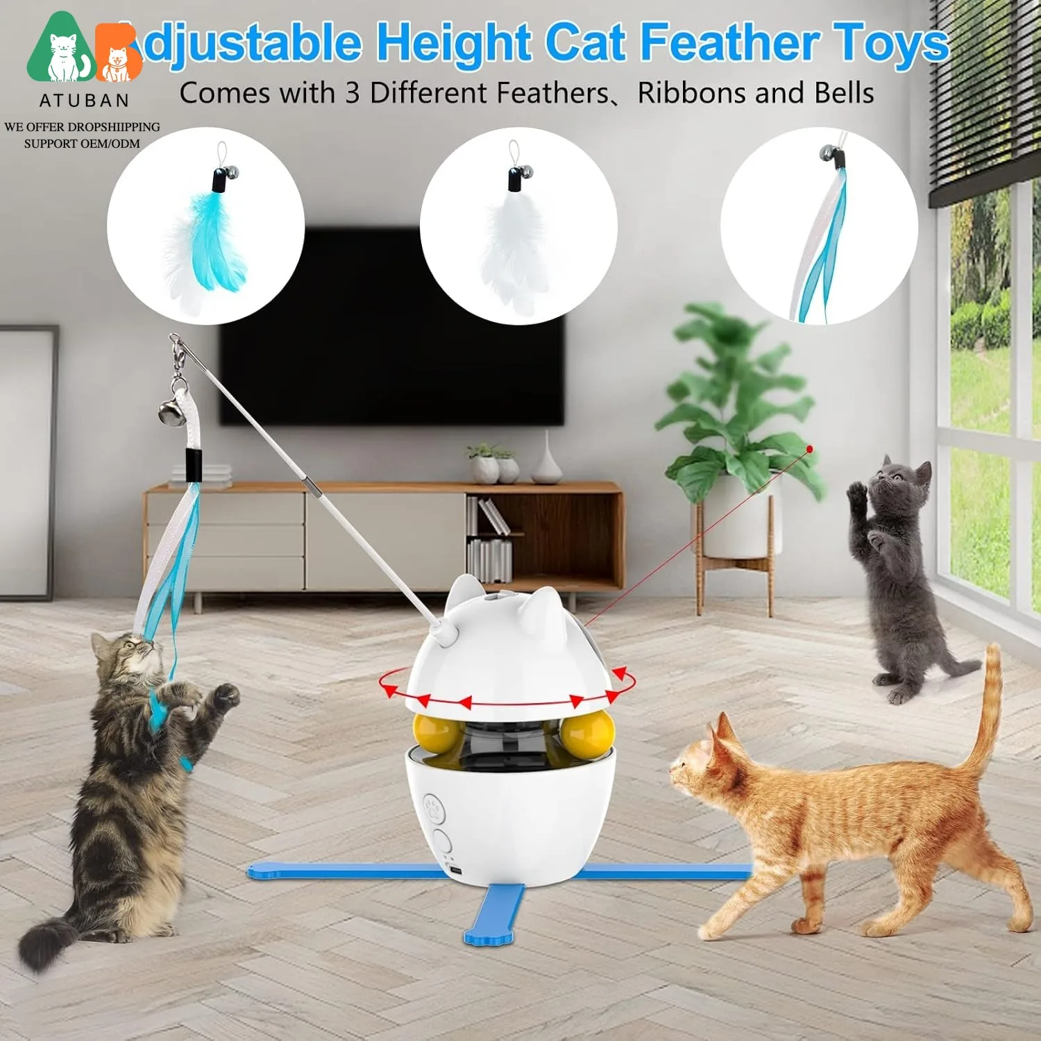 Juguete interactivo 3 en 1 para gatos: pluma, pelota y ejercicio - imagen 4