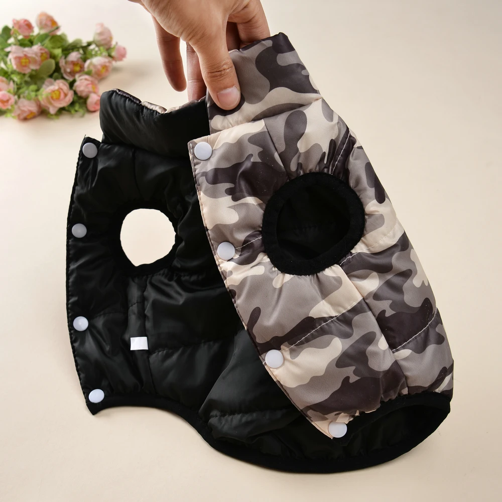 Ropa cálida de invierno para mascotas, chaleco Reversible con estampado de camuflaje para perros pequeños y medianos, abrigo con agujero para correa, chaqueta Yorkshire para mascotas - imagen 2