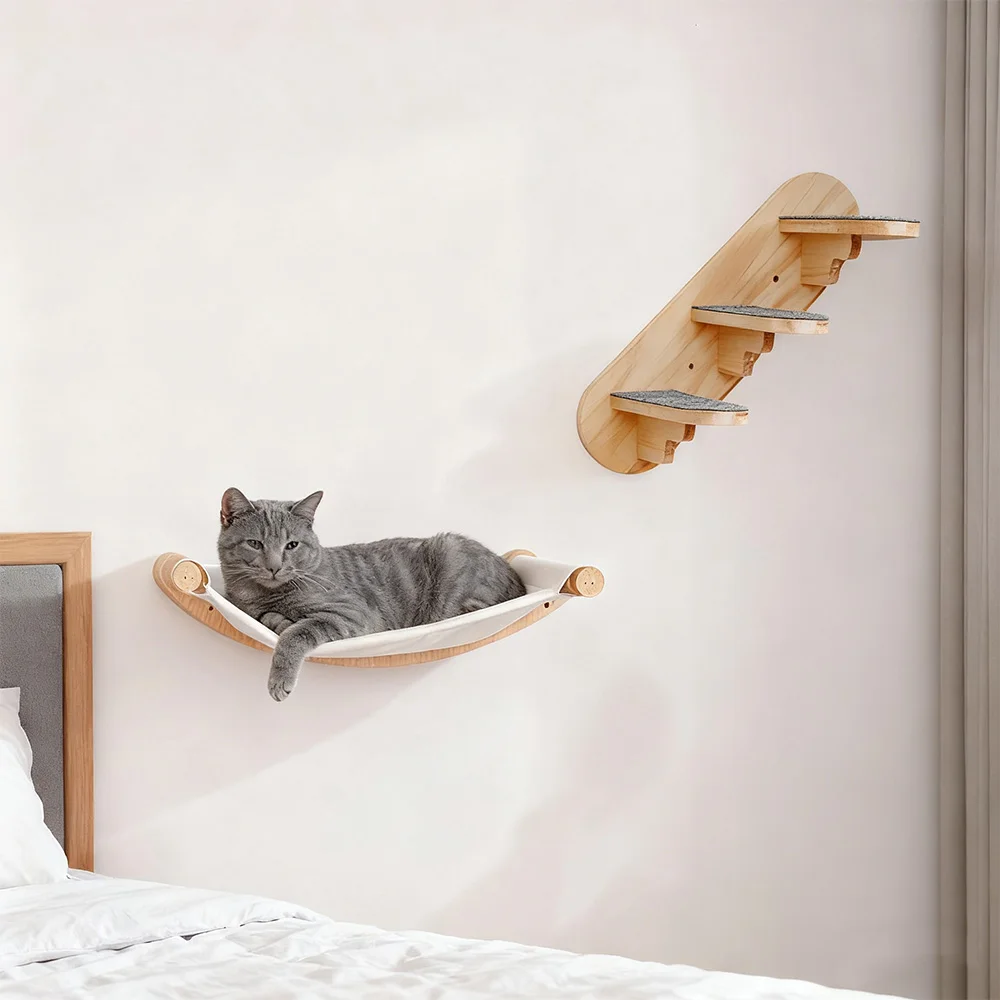 Hamaca para gatos, estante montado en la pared con escaleras para gatos, estantes y perchas de pared para gatos, para dormir, jugar, escalar y descansar