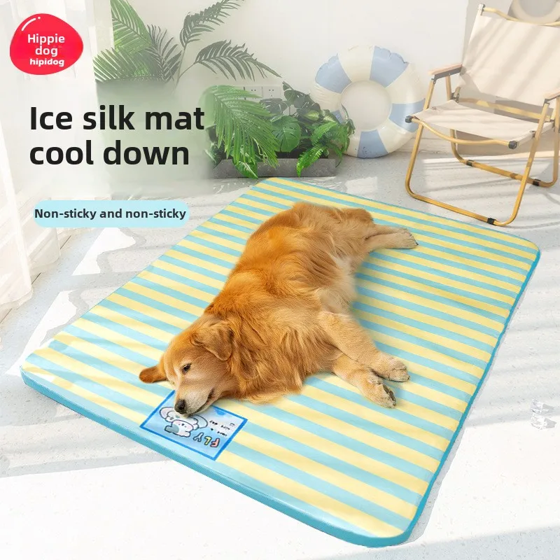 Nido refrescante moderno de verano para perros y gatos, estera de cama para mascotas de PVC de seda de hielo a rayas con dibujos animados, cómoda almohadilla refrescante para mascotas con estampado de animales - imagen 2