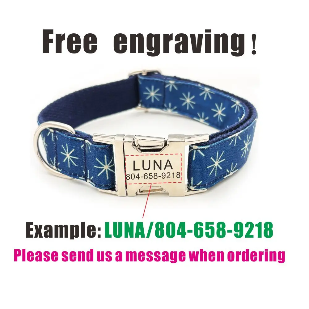 Collar de perro personalizado con grabado gratuito, correa para mascotas a juego, hebilla de Metal de contactos personalizados, Collar para mascotas azul con estrella cruzada - imagen 4