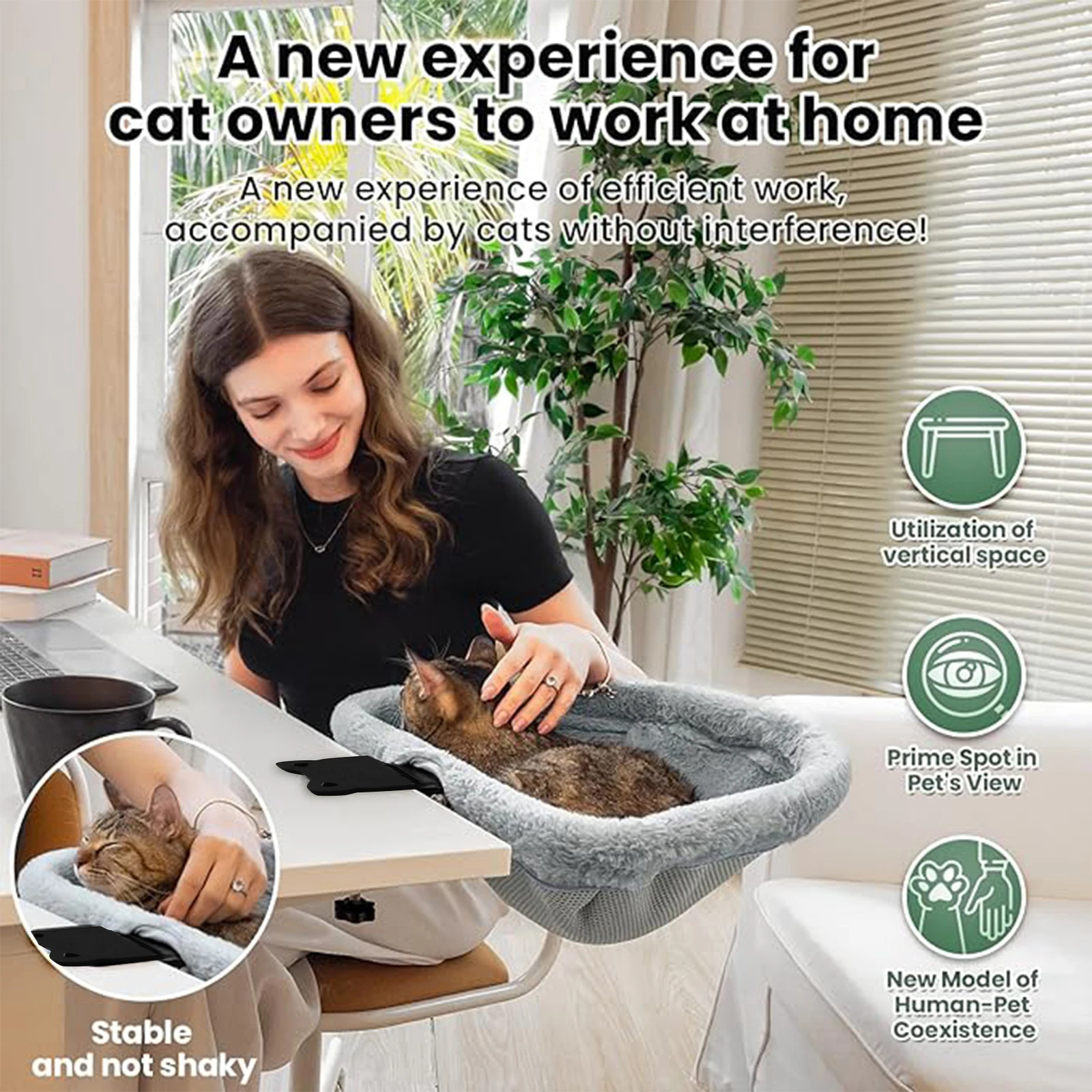 Cama de escritorio para gatos, diseño hundido plegable con un solo clic, Material suave de piel sintética de conejo que ahorra espacio, adecuado para varios escritorios - imagen 5