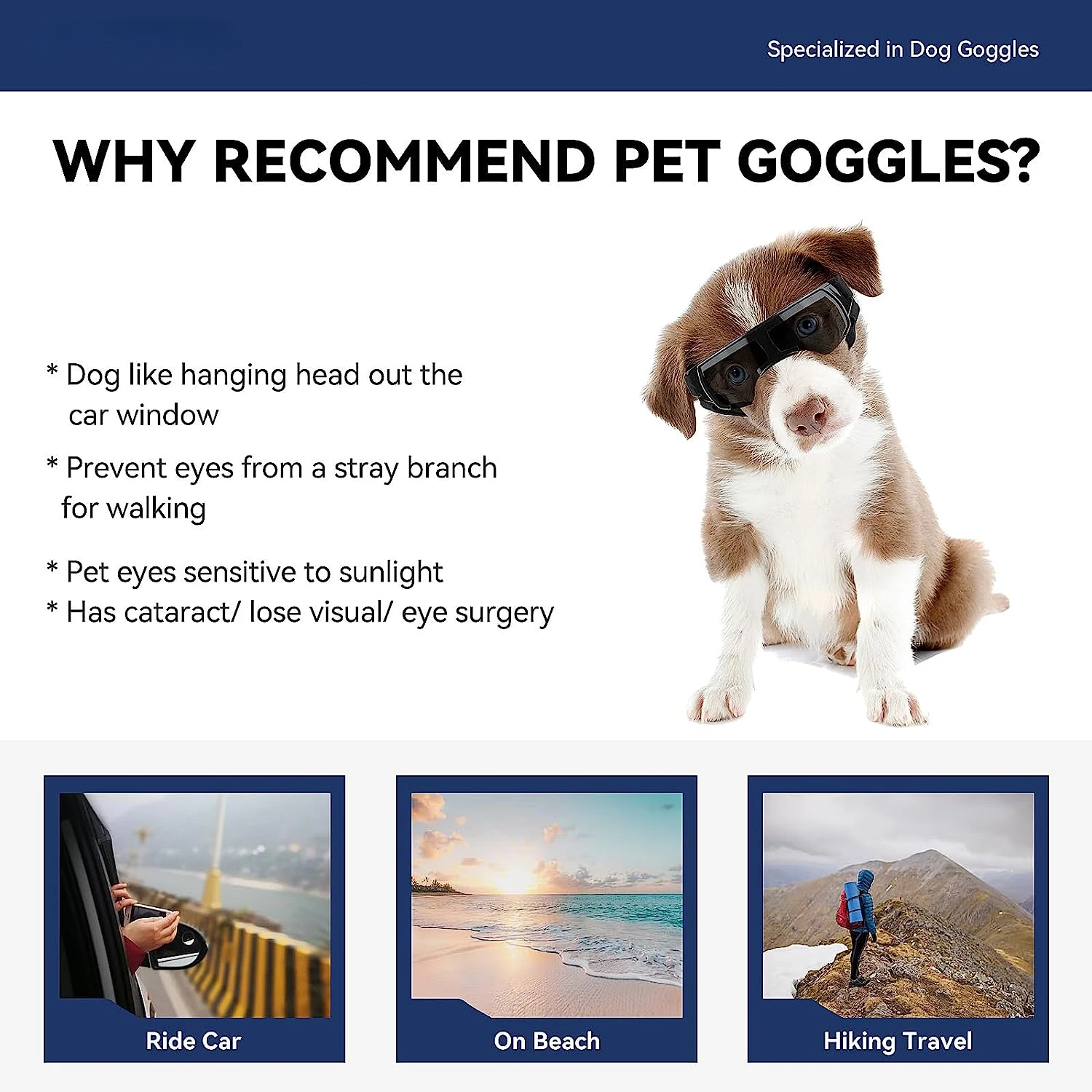 Gafas de sol de protección UV para perro, lentes para perros de raza pequeña, a prueba de viento, antivaho, con correas ajustables para gato grande - imagen 4