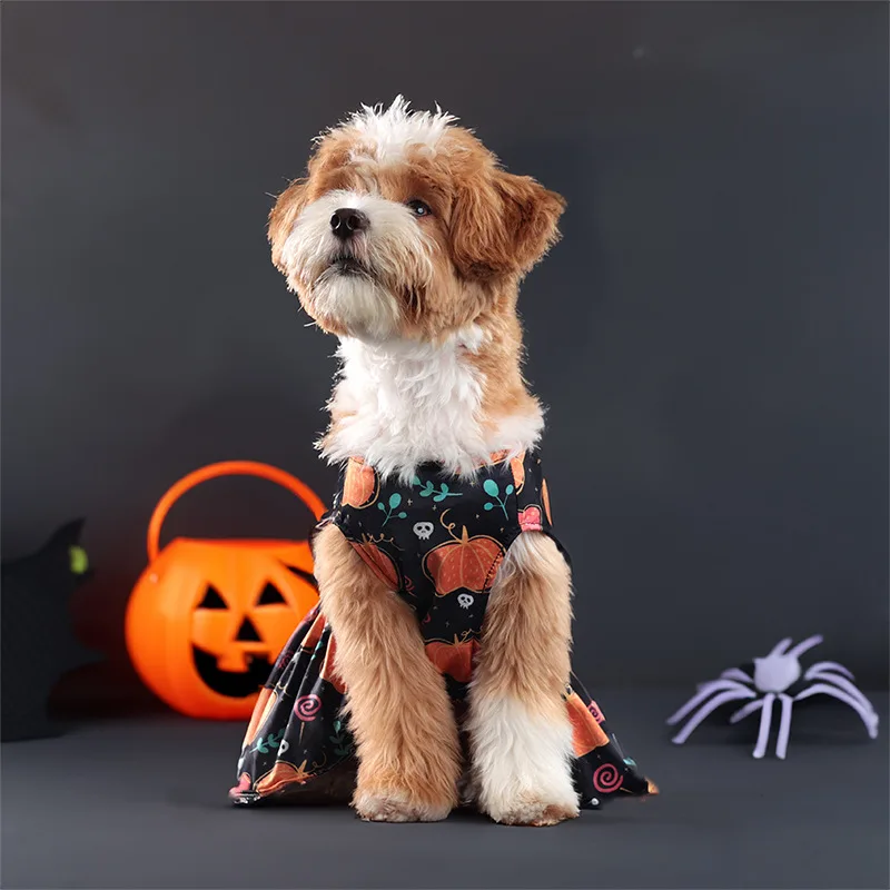 Vestido de Halloween para mascotas, disfraz de calabaza para perros pequeños y medianos, peluche de Pomerania, transfronterizo, gran oferta - imagen 3