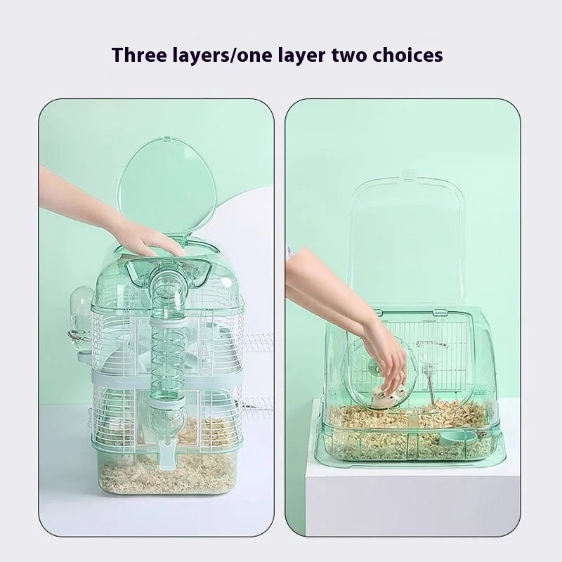 Jaula para hámster de lujo, acrílico transparente, panorámica, 3 capas, hilo dorado, oso, transpirable, impermeable, accesorios especiales para jaula - imagen 4