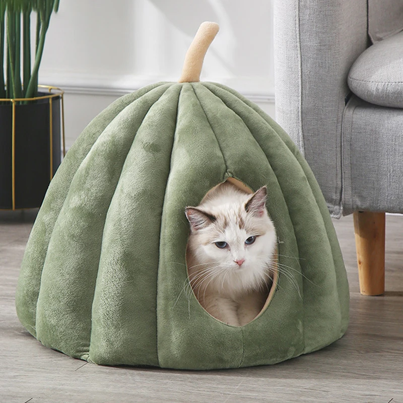 Nido cerrado para gatos, cama cálida de invierno para gatos con forma de calabaza, casa para dormir para mascotas, cómoda cama lavable para dormir para gatos, suministro para mascotas