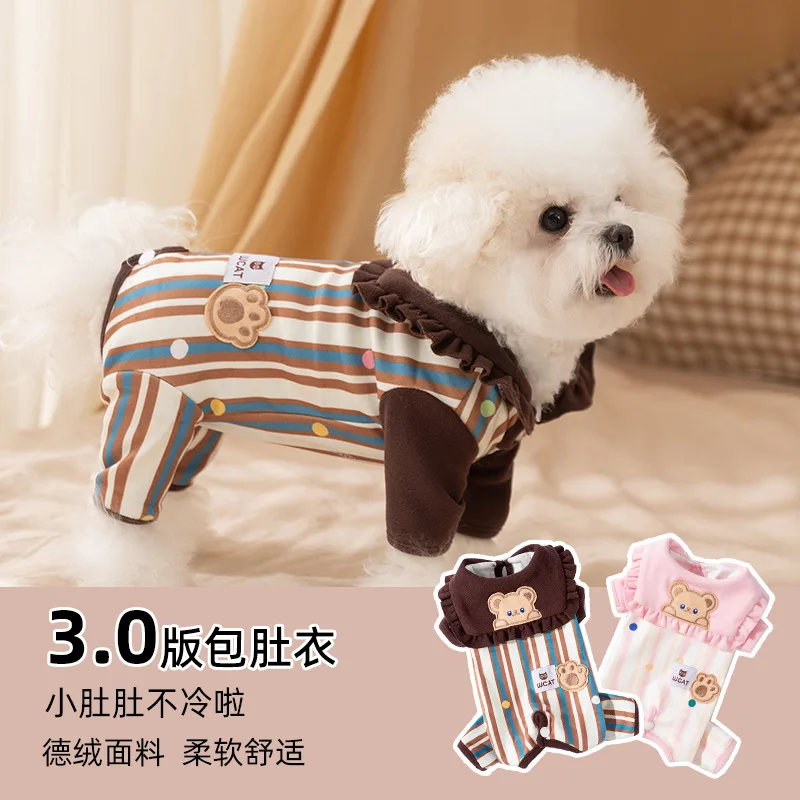 Otoño e Invierno, pantalones cálidos a rayas para mascotas, mono a rayas de oso, abrigo para mascotas, ropa para cachorros, pijamas para perros pequeños