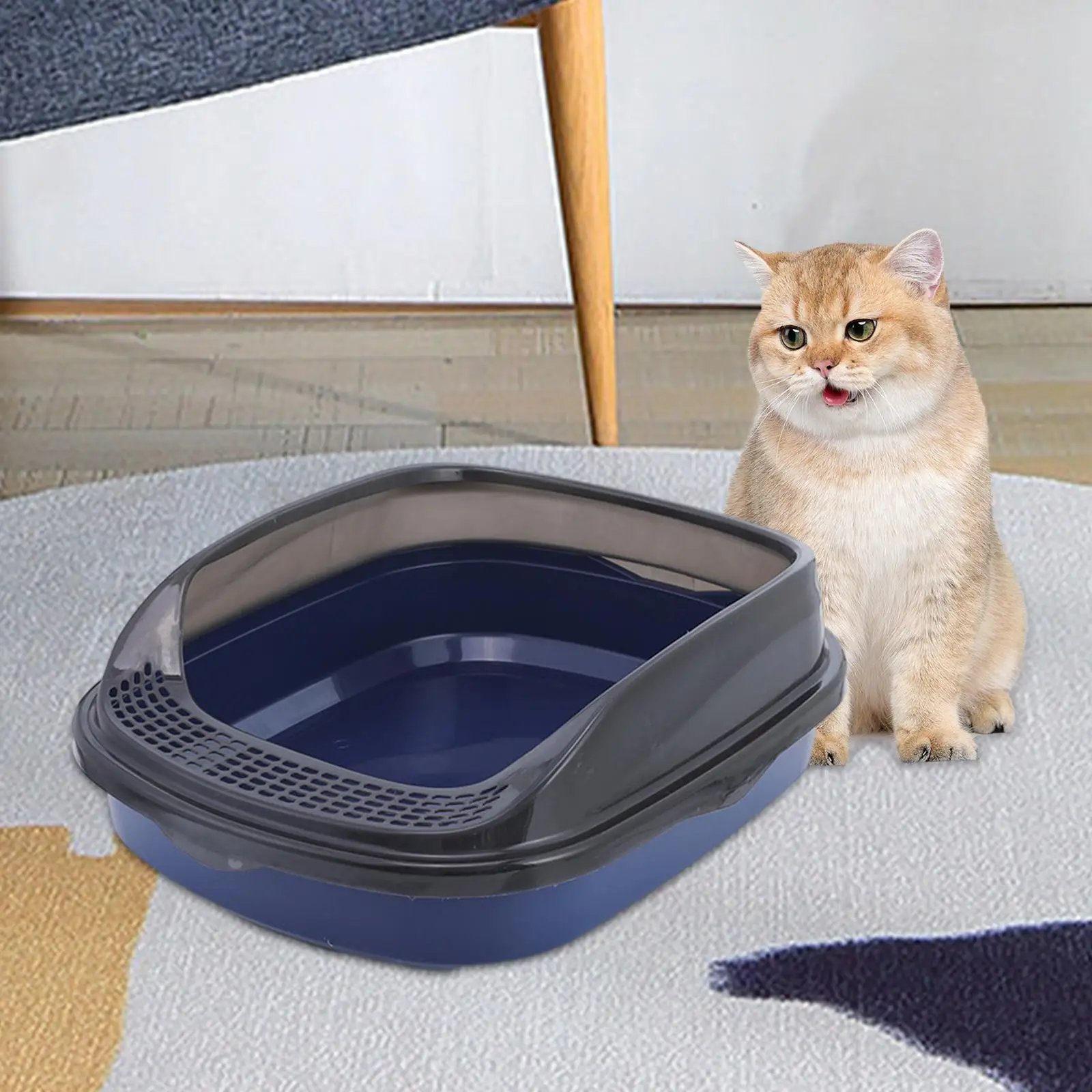 Cat Litter Box Kitten Open Potty Pan Semi Enclosed Kitty Litter Open Top Pet Litter Tray for Medium Large Cats Small Pets