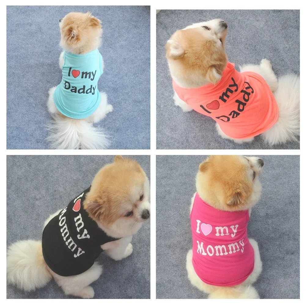 Ropa de moda para perros pequeños, chaleco para mascotas, camiseta para cachorros, amor, mamá y amor, papá, ropa estampada de algodón para mascotas - imagen 2