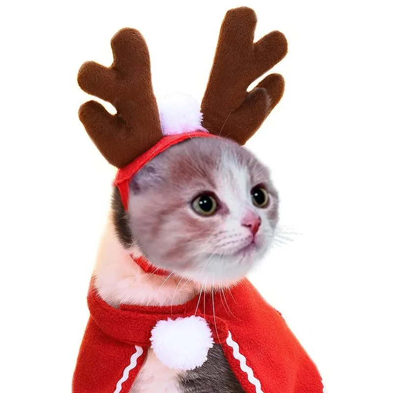 Disfraz navideño para cachorros, perros y gatos, gorro de Papá Noel y alce con Bandana, conjunto de bufanda, accesorios para gatos, suministros de vestir para vacaciones para mascotas - imagen 3