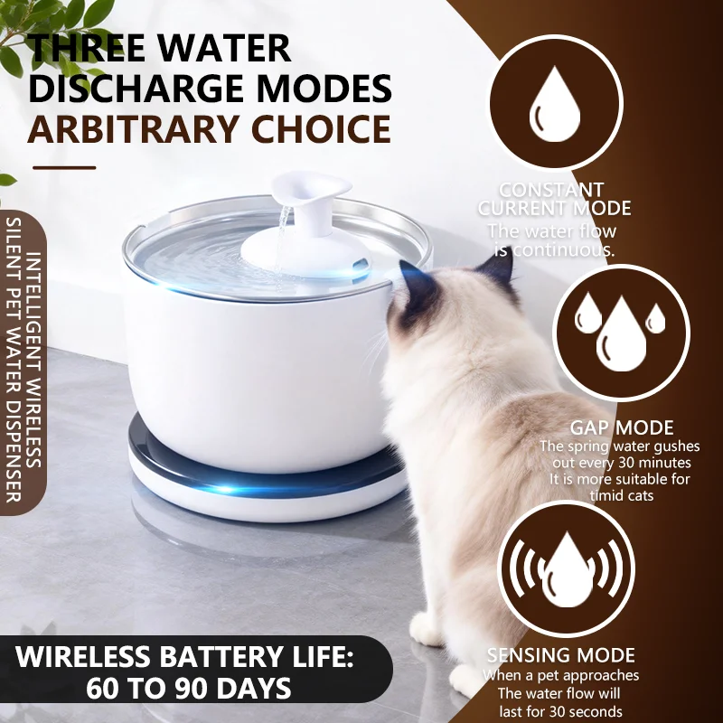 Bebedero inalámbrico para gatos y perros con sensor, bomba silenciosa - imagen 5