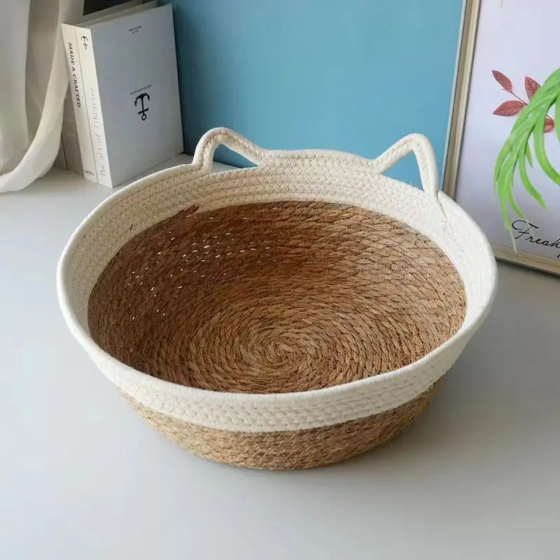 Cama tejida de paja de doble color para gatos, alfombrilla suave para gatos, rascador para gatos, almohadilla para garras de molienda, suministros para mascotas Four Seasons - imagen 4