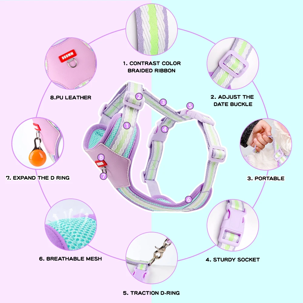 Conjunto de arnés y correa para perros de dopamina, chaleco ligero y transpirable con bloques de Color para mascotas para perros pequeños y medianos, para caminar al aire libre - imagen 2