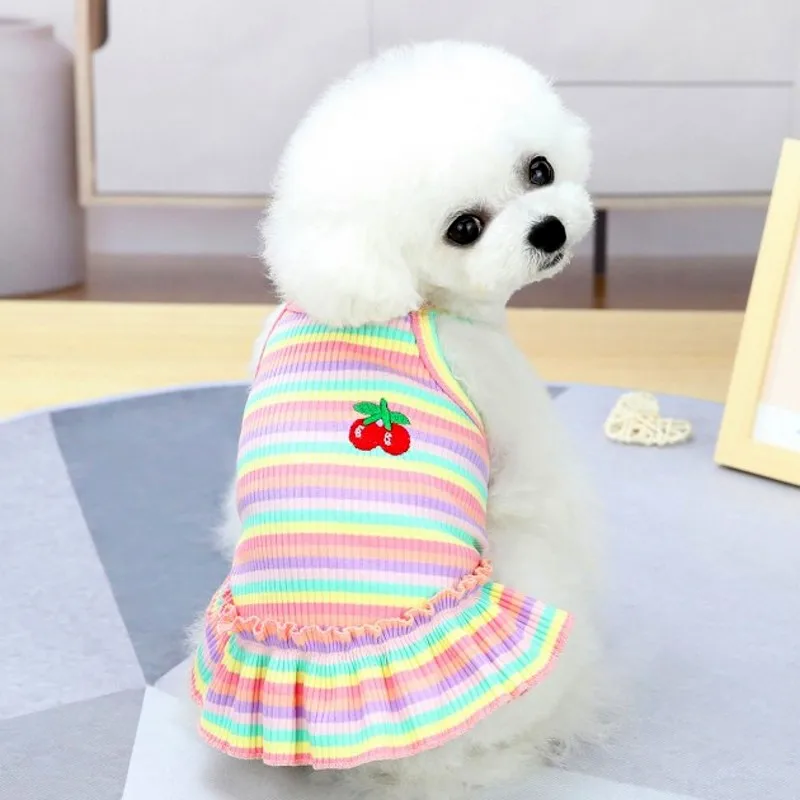 Chaleco de encaje a rayas para cachorros, vestido de verano para perros, tirantes, ropa para perros, camiseta de Chihuahua Bichon Yorkie, falda bonita para gatos, disfraz para perros - imagen 5