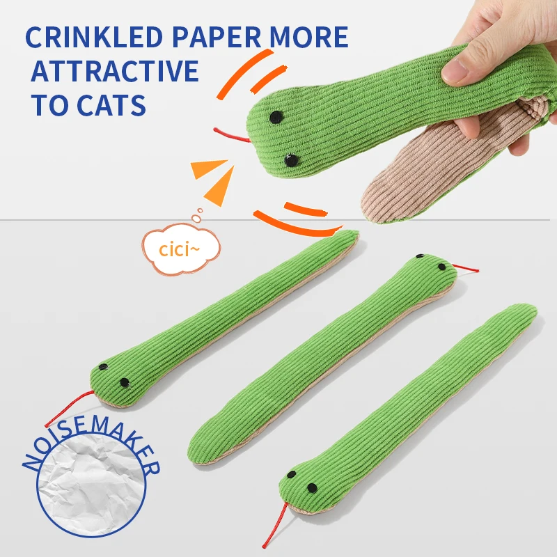 Juguete de hierba gatera para gato, simulación de serpiente verde pequeña, juguete para gato, sonido de papel crepé, juguetes interactivos para masticar para gato, regalo - imagen 5