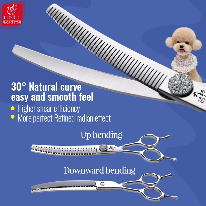 Fenice Left Hand 7 Inch JP440C Steel Pet Hair Scissors For Dog Grooming Curved Thinner&Straight Fluffy Shears For Dogs Grooming - imagen 3