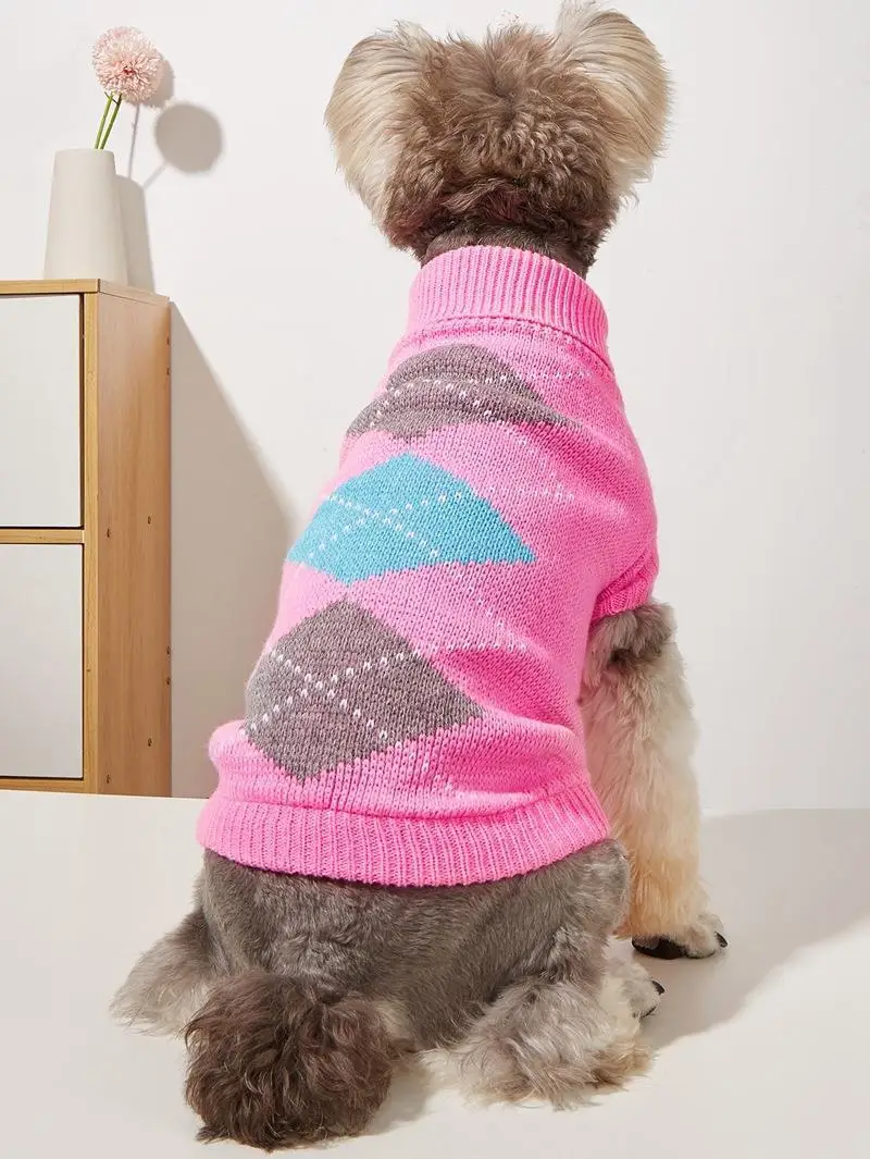 Ropa de perro M33 para otoño e invierno, diseño de cuello, color sólido, diamante cuadrado, Pomerania, Chihuahua, suéter, dachshund - imagen 4