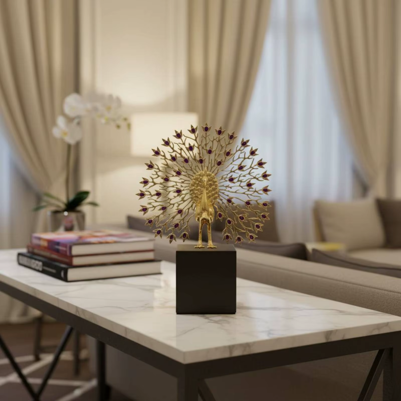 Escultura de pavo real en metal – Decoración minimalista para el hogar - imagen 5