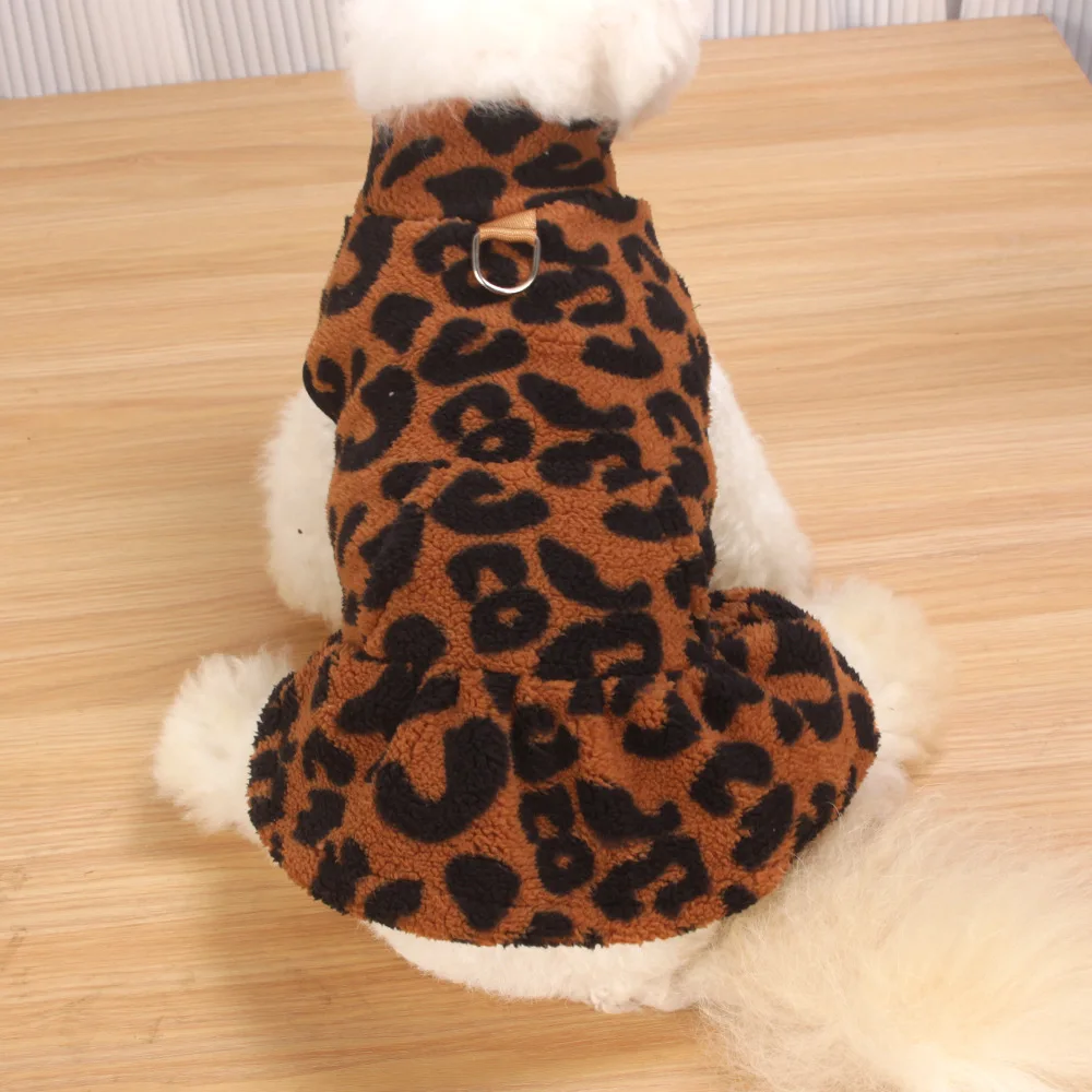 Recién llegado, vestido de lana para perros, estampado de leopardo de invierno, bonito vestido de princesa, traje para cachorros de peluche, ropa para perros pequeños - imagen 4