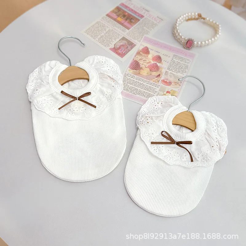 Chaleco con lazo de primavera para mascotas, Collar de encaje para perros, chaleco de peluche para perros pequeños, vestido para gatos, ropa para cachorros, accesorio para perros pequeños - imagen 4