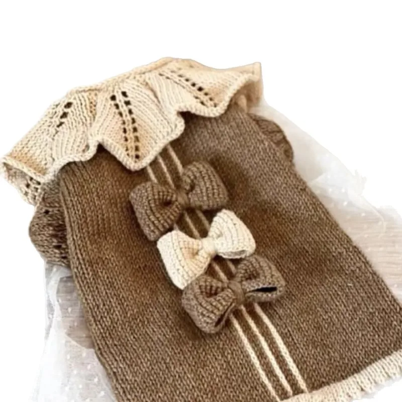Ropa maltés para mascotas, suéter dulce de punto con lazo para mascotas, Teddy, ropa cálida de invierno de dos patas, jersey para cachorros de Color sólido, XS-XL - imagen 2