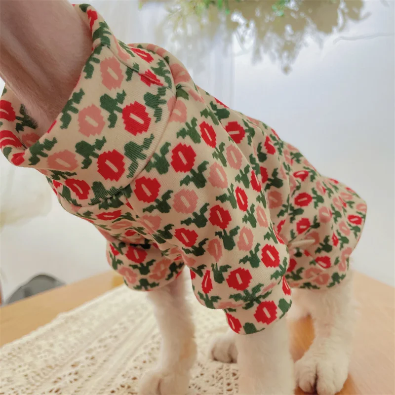 Primavera Otoño Abrigo grueso para gato Sudadera rosa suave para Sphynx Gato en invierno Ropa de casa dulce y cálida para gatitos Ropa de cachorro - imagen 5