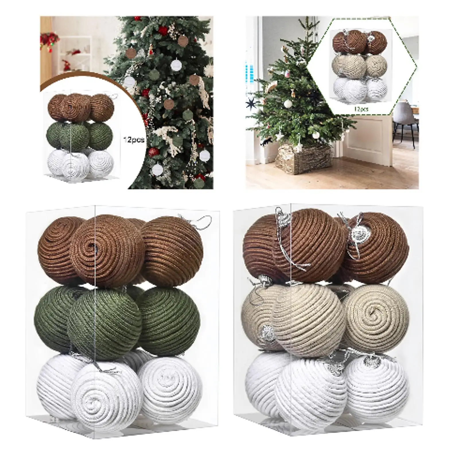 12 piezas de bolas de Navidad, celebraciones navideñas, colgantes portátiles, cuerda de yute, suministros para fiestas de centro comercial, adornos de decoración de árbol de Navidad - imagen 3