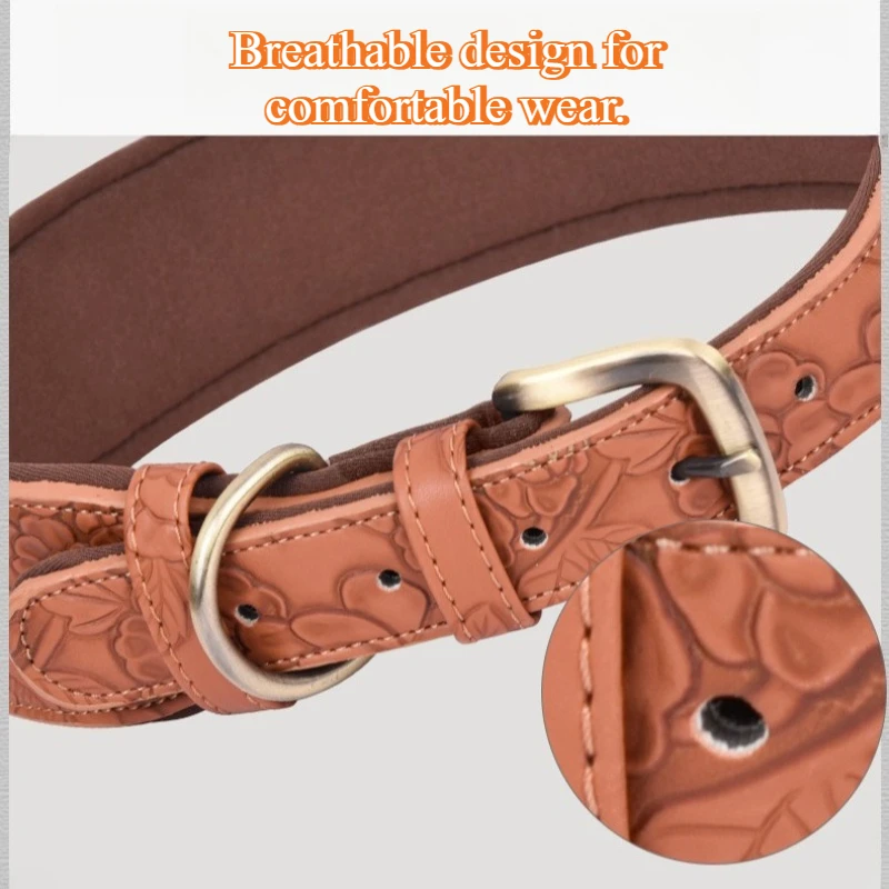 Collar de perro acolchado ancho para perros medianos y grandes, Collar de entrenamiento sin tirones de cuero PU grabado para Bulldog pastor alemán - imagen 3