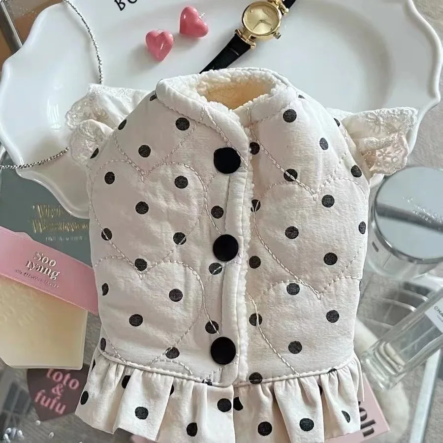 Mascota princesa Storm Point Love Plus abrigo de encaje de terciopelo chaleco cálido gato Teddy Marzis Otoño/Invierno abrigo ropa para perros pequeños - imagen 3