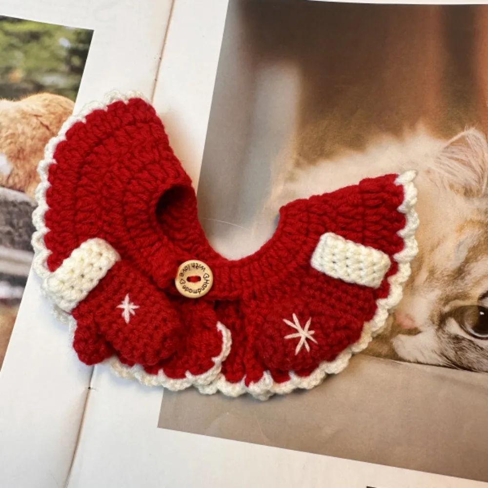 Pet Cat New Year Dog Hand Hook Knitted Beaver Collar Teddy Christmas Scarf Puppy Dog Accessories for Small Dogs