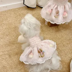 Vestido bordado de malla de primavera para mascotas, camisa Schnauzer, vestido de princesa para gatos, ropa para cachorros, ropa para perros pequeños