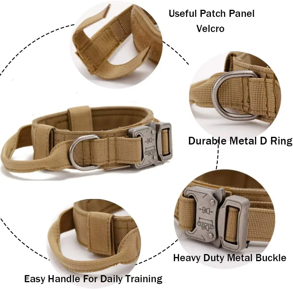 Collar táctico para perros de adiestramiento militar fuerte con mango de Control y hebilla de Metal pesada de liberación rápida para perros de razas medianas y grandes - imagen 2