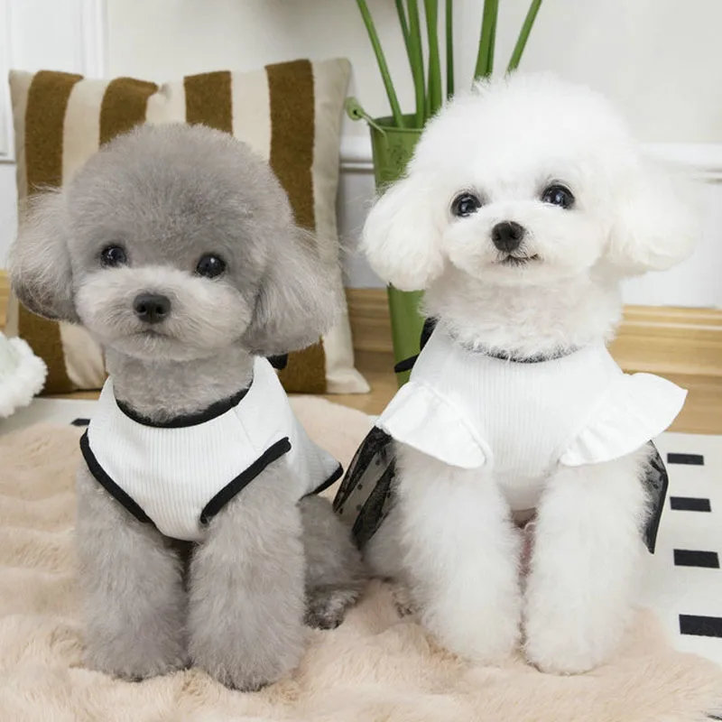 Ropa para perros, sudaderas con capucha para niños y niñas, vestido para perros pequeños Chiwawa Dachshund, camisa blanca con manga voladora, vestidos de tul negro para cachorros y gatos XS - imagen 4