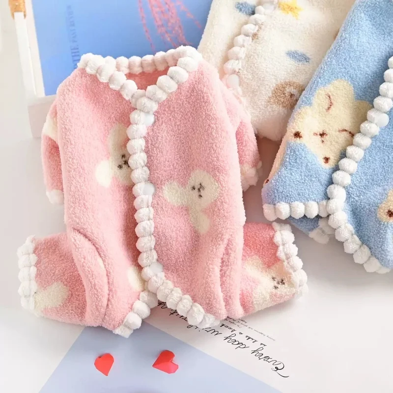 Monos cálidos de invierno para perros, ropa de felpa a la moda para perros, chaqueta con estampado de oso para cachorros, abrigo, pijamas suaves y bonitos para gatos, monos para mascotas, disfraz para perros