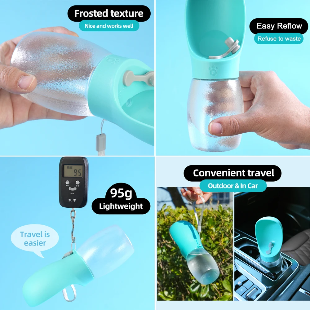 Botella de agua portátil para perros de 300ML, cuenco para beber para mascotas para perros pequeños y medianos, suministros dispensadores de agua para cachorros a prueba de fugas al aire libre - imagen 4
