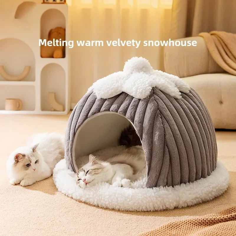 Otoño e Invierno nueva cama para gatos Igloo totalmente cerrada perrera cálida cama para perros suministros para mascotas