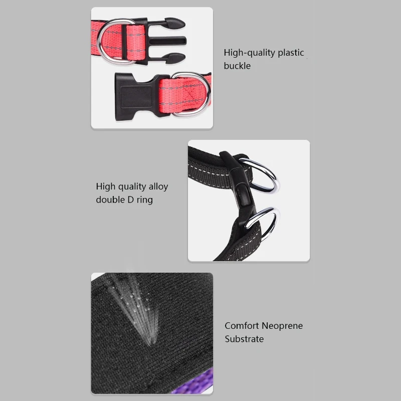 Collar reflectante para perros,Collar ajustable de nailon a prueba de explosiones con acolchado de neopreno,Collar reflectante y cómodo para perros - imagen 3