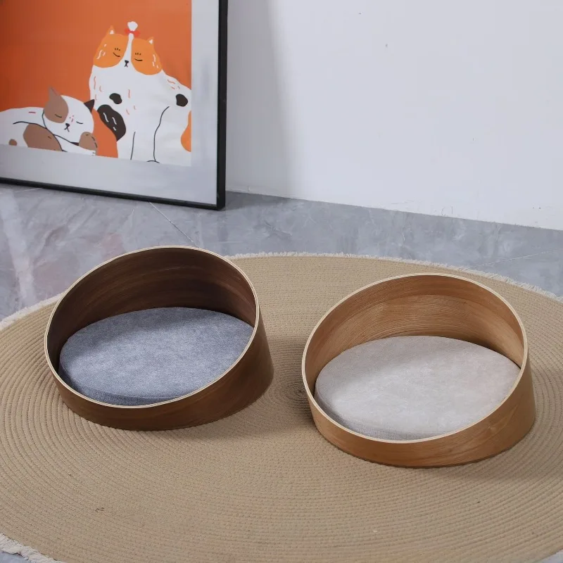 Cama moderna de madera para gatos, cama para gatos para interiores para todas las estaciones, decoración elegante para el hogar, camas para gatos, cojín desmontable, nido Circular para dormir para mascotas - imagen 2