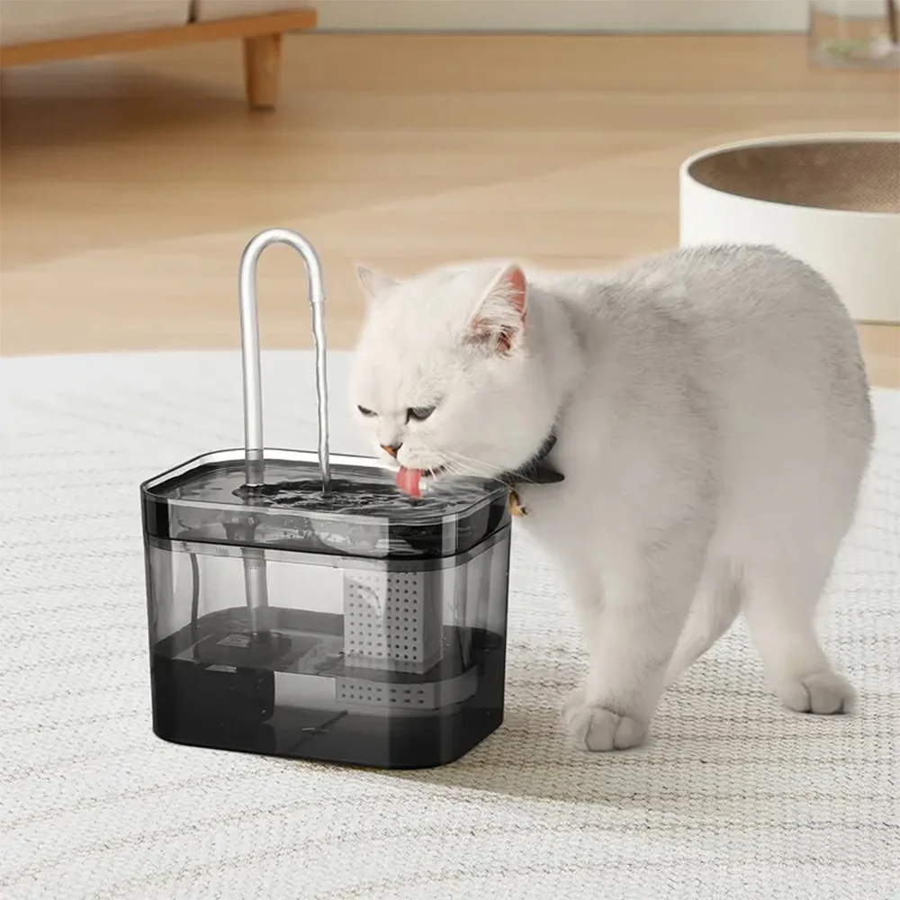 Fuente de agua para gatos con filtro automático USB, bebedero para gatos negro transparente de recircular, dispensador automático ultrasilencioso para beber para mascotas - imagen 2