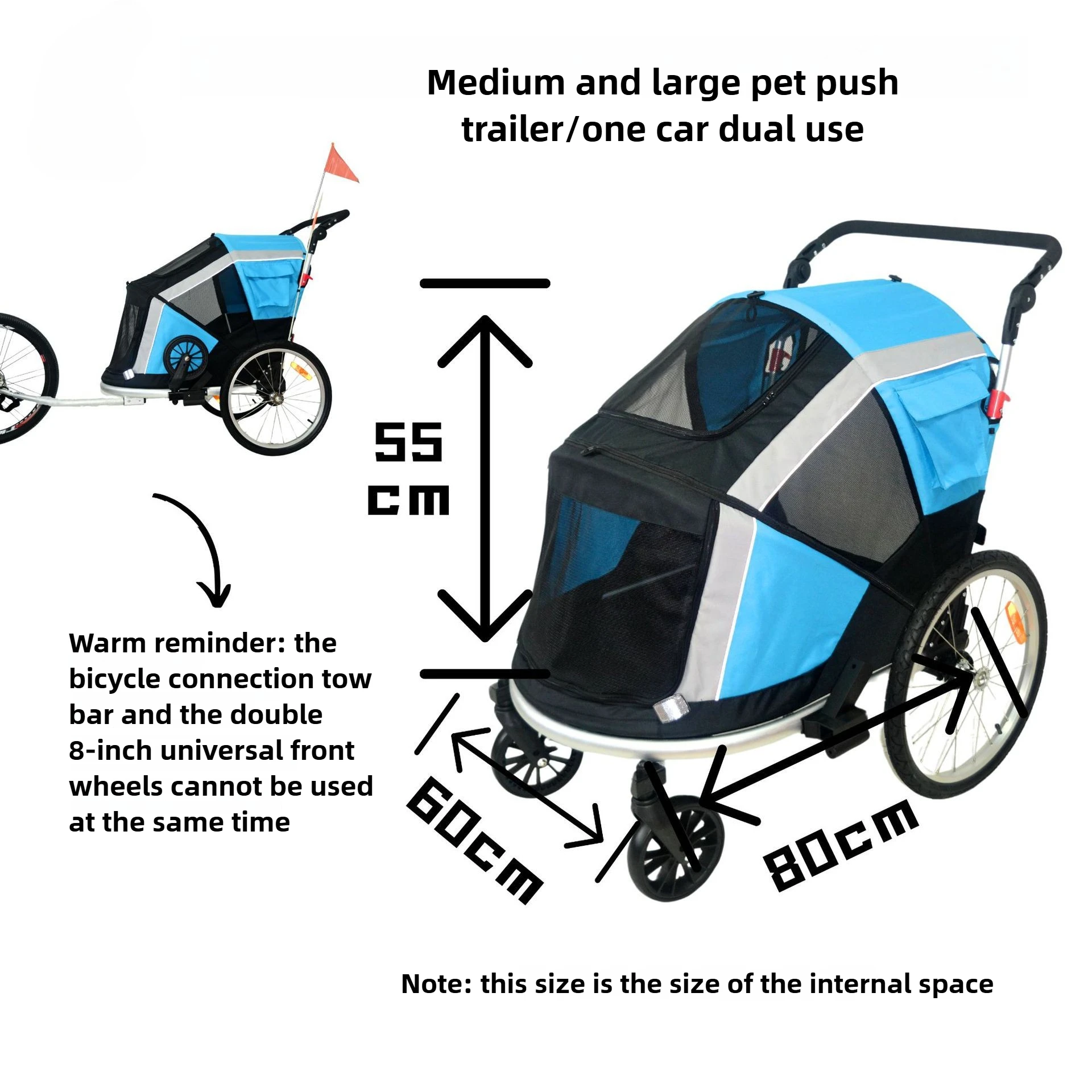 Remolque de bicicleta plegable de aleación de aluminio para mascotas medianas y grandes/carrito universal, cochecitos para caminar para mascotas al aire libre dos en uno, suministros para perros - imagen 2