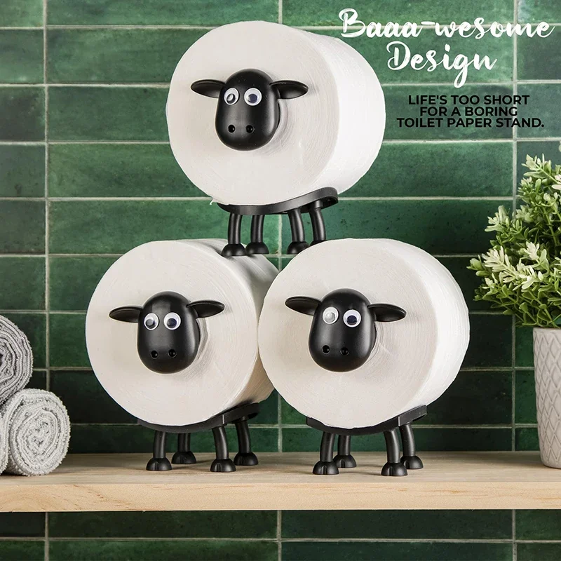 Portarrollos de papel higiénico de oveja, divertido soporte de papel higiénico de pie, juego de baño, portarrollos de oveja negra, decoración bonita para el baño, 1/3 Uds. - imagen 4