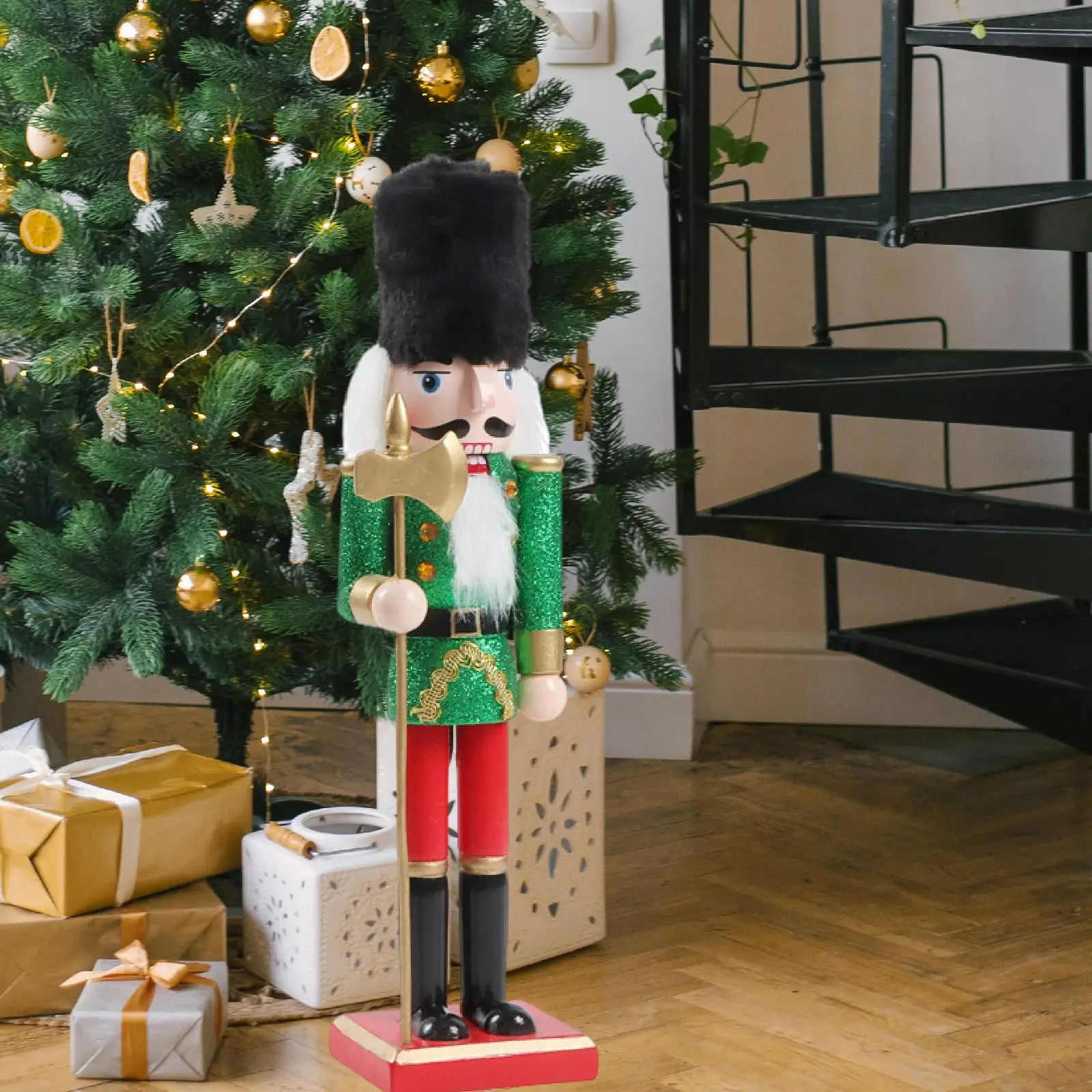 Nutcracker Statue Wood Sculpture Christmas Figurine for Home Decor Birthday Gift Tabletop Ornament for Desktop Cabinet Office